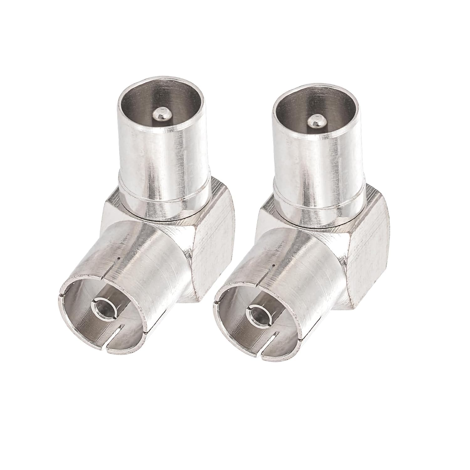 HiAoey 2 Pack TV Aerial Coaxial Adapter - PAL Male to Female Right Angle RF Coax Connector for Antenna & Satellite Cables - Perfect for Home Theater & Digital TV Setup