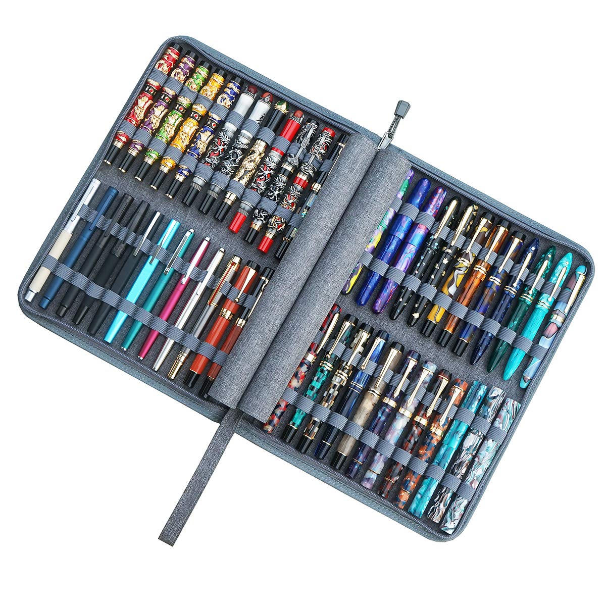 Erofa 48-Slot Gray Fountain Pen Case - Large Capacity Canvas Pen Holder & Display Pouch Bag, Water-Resistant Storage for Collectors, Artists & Writers | Perfect for Travel, Office & Home Organization