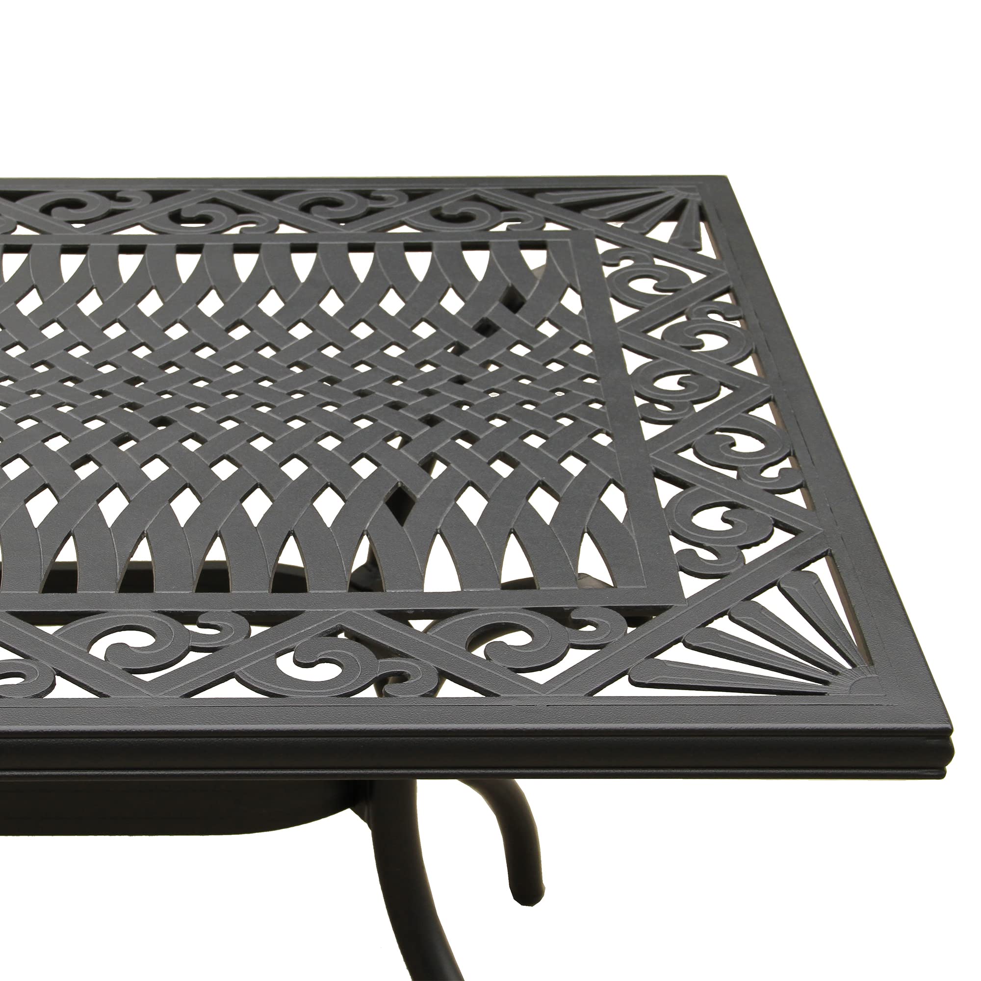 Modern Ornate Outdoor Mesh Aluminum 68-inch Black Rectangular Patio Dining Set with 6 Chairs - Perfect for Backyard BBQs, Garden Parties & Poolside Entertaining