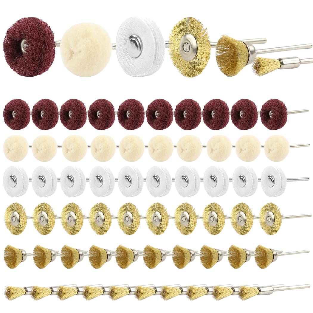 High-Quality Brass Abrasive Wheel Buffing & Polishing Kit for Drills - 3mm Collet Compatible Rotary Tool Accessories (Includes Wire Brushes & Wool Buff) - Perfect for Metal Polishing, Jewelry Making & DIY Crafts