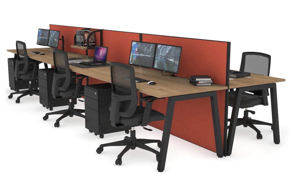 Horizon Quadro 6-Person Office Workstation Bench with A-Legs - 1400L x 800W Dimensions, Cable Management Scallop - Perfect for Collaborative Workspaces, Open Offices & Coworking Environments