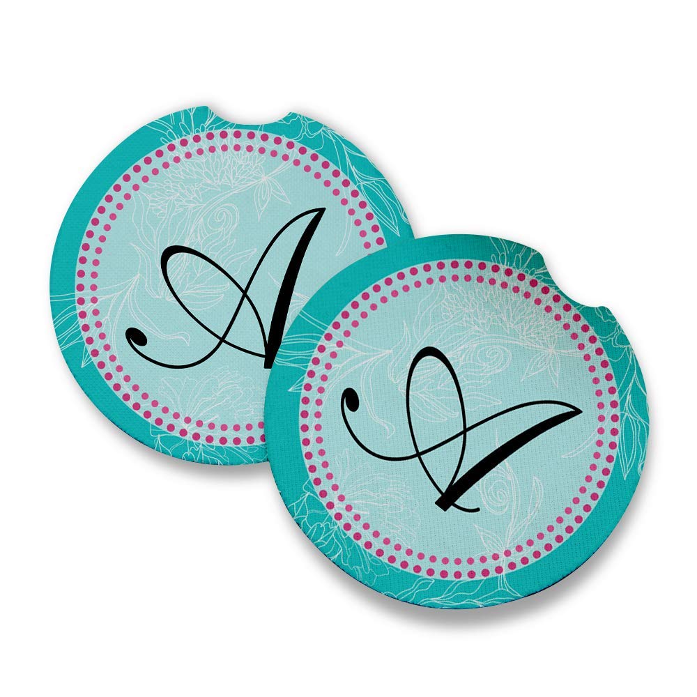 Monogram A | Set of 2 Absorbent Drink Coasters for Cars with Non-Slip Rubber Backing (2.56