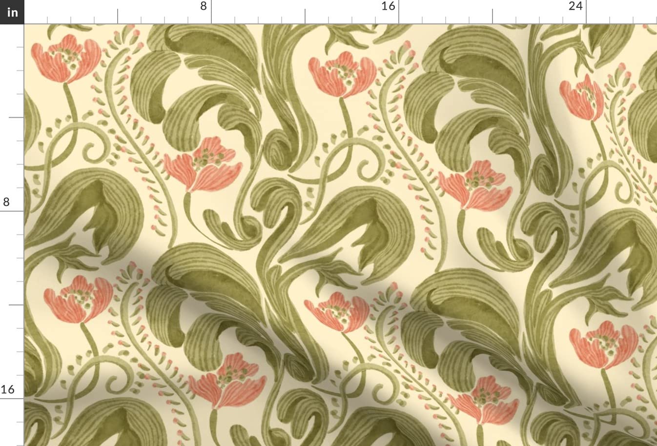 Watercolor Rococo Floral Vintage Printed Satin Fabric - Fat Quarter for Sewing, Apparel, Fashion, Blankets & Home Decor | Spring Traditional Design for Dresses, Curtains & DIY Crafts