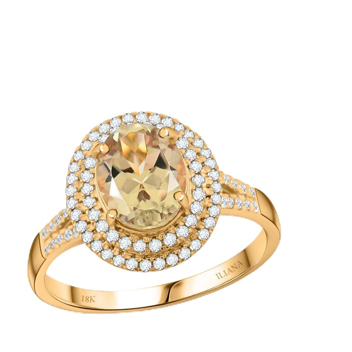ILIANA AAA Turkizite & White Diamond 18K Yellow Gold Halo Ring for Women | Size 10 | 2.12 Ct G-H Color SI Clarity | Engagement, Wedding, Anniversary, Promise Ring | Perfect Birthday Gift for Her | Elegant Jewelry for Special Occasions