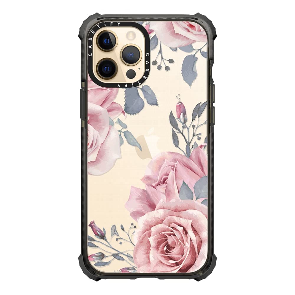 CASETiFY Ultra Impact Shockproof Case for iPhone 12 Pro Max - Clear Black Rose Design - Durable Protective Phone Cover for Everyday Use & Outdoor Activities