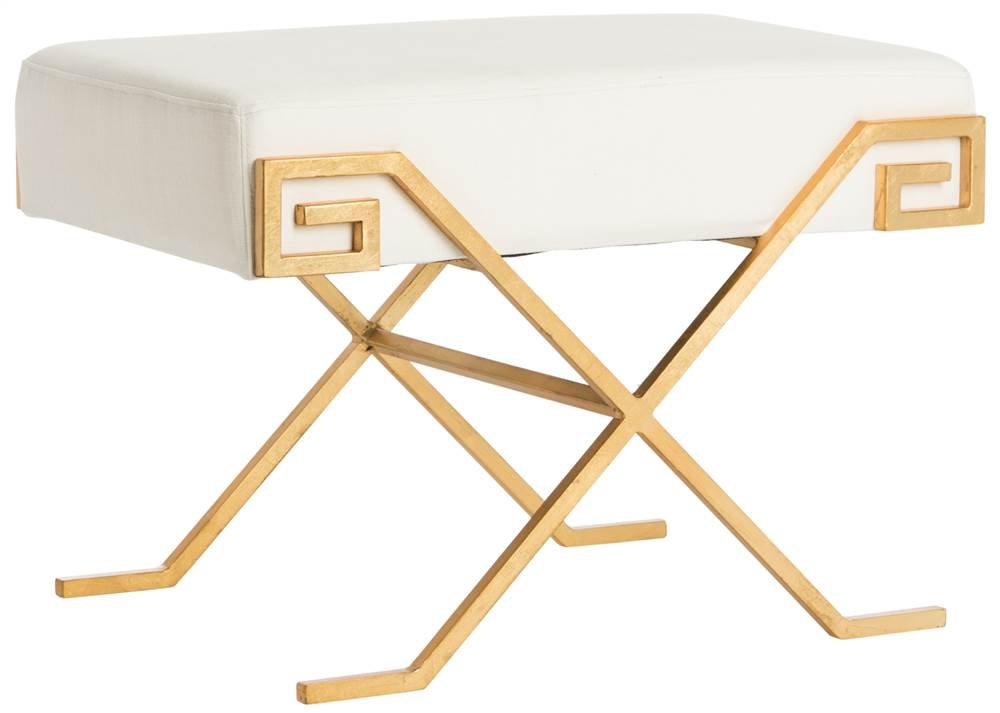 Safavieh Luna Light Beige Greek Key Upholstered Bench - Stylish Entryway, Bedroom or Living Room Seating Furniture