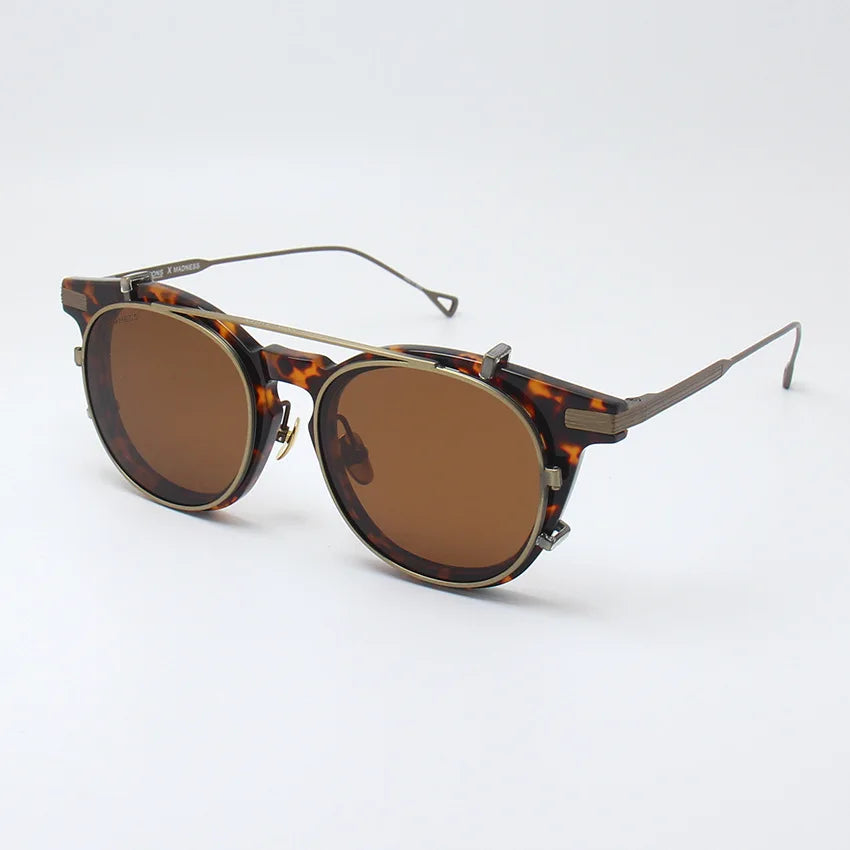 Stylish Unisex Black Acetate Round Full Rim Eyeglasses with Clip-On Polarized Sunglasses - Perfect for Outdoor Activities, Driving, and Fashion Accessories