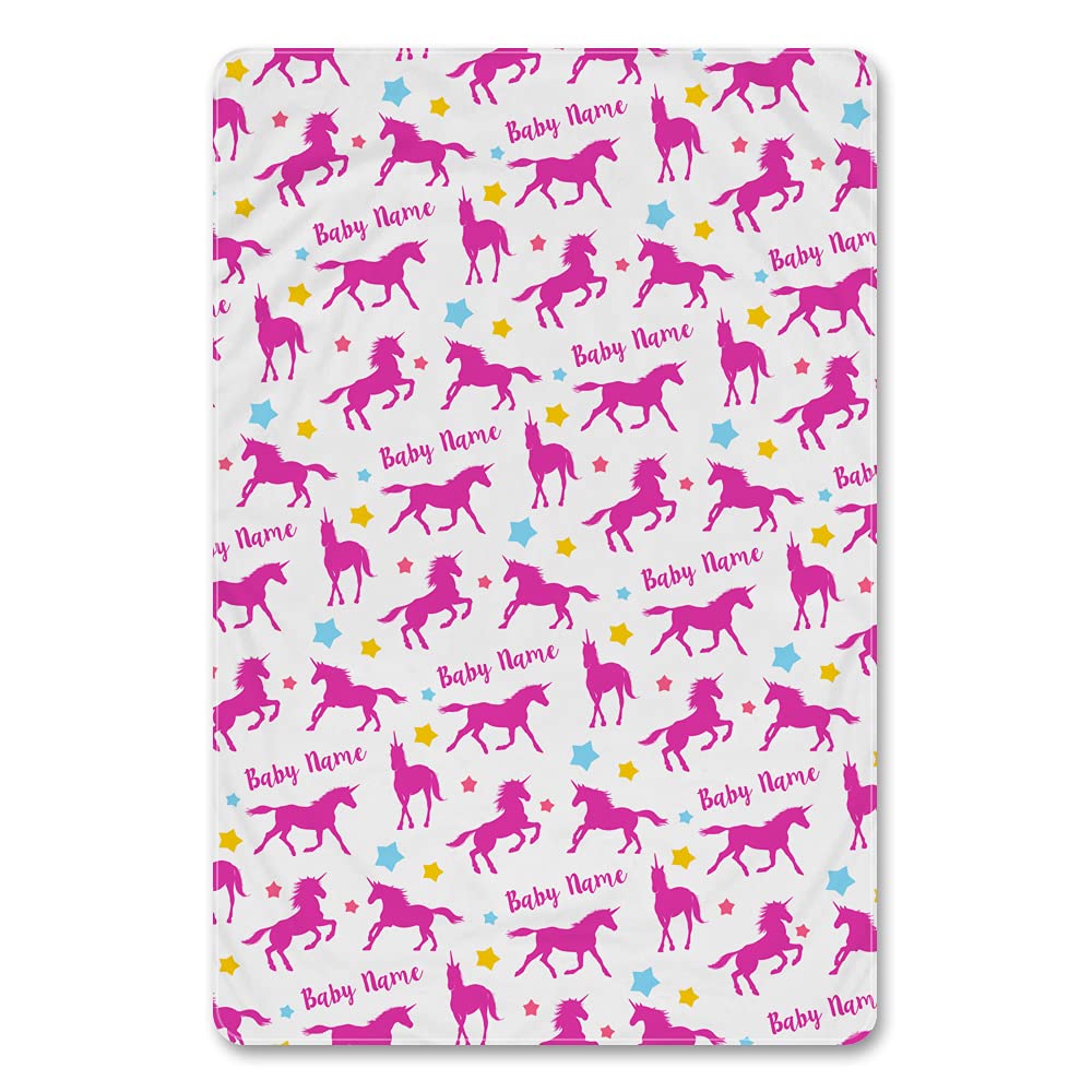 Personalized Baby Blanket with Horse Pattern - Custom Name Print Newborn Gift for Girls, Soft Sherpa Throw Blanket for Crib Bedding (31x47 Inch) - Perfect for Nursery Decor, Baby Showers & Cozy Swaddling
