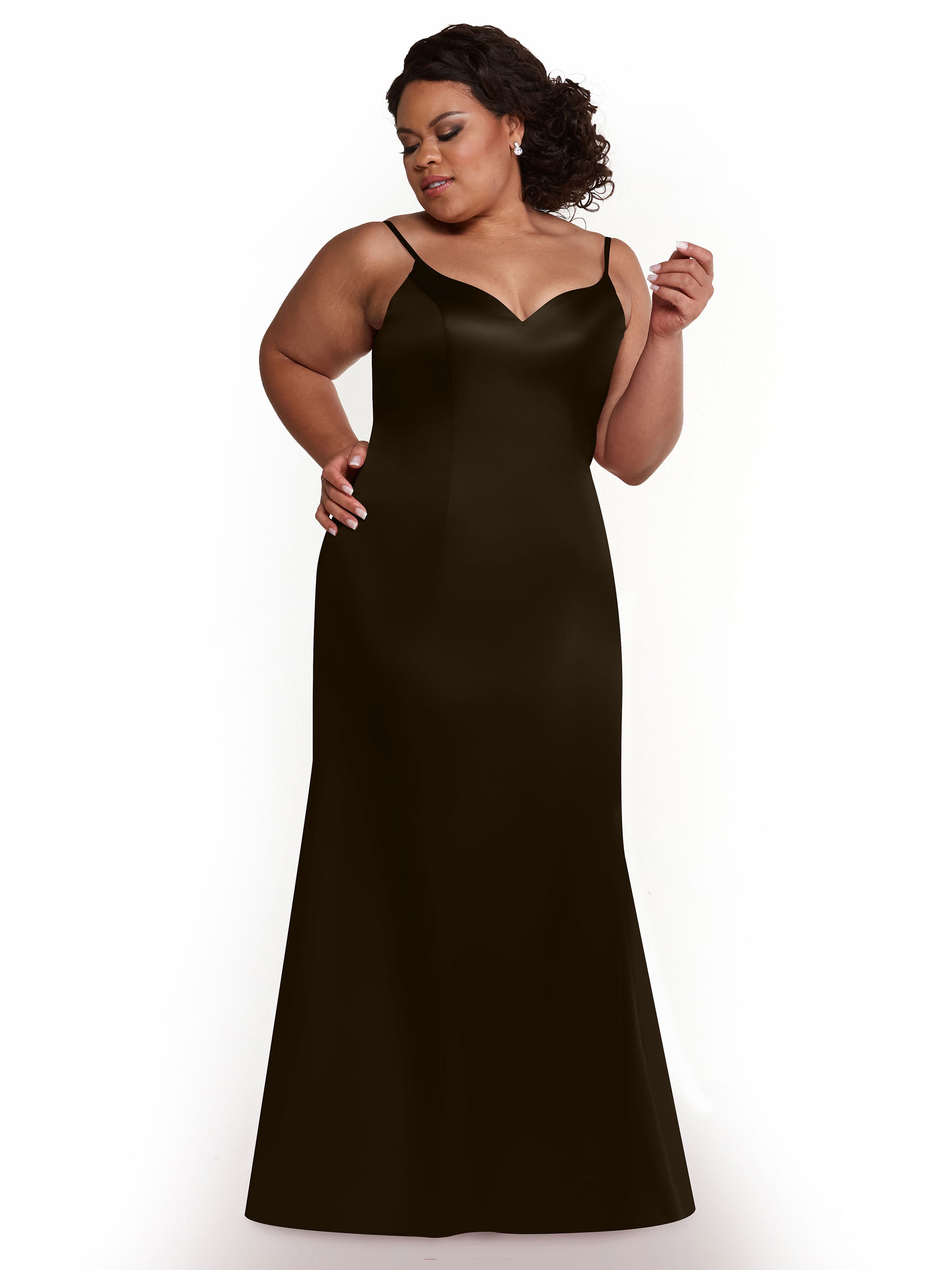 Elegant 80132 Fit and Flare Satin Bridesmaid Dress with High Slit - Perfect for Weddings, Prom, and Formal Events