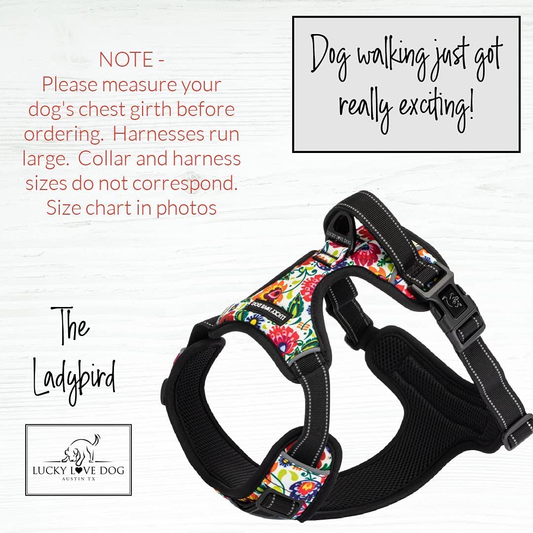 Lucky Love No Pull Dog Harness - Adjustable Pet Harness for Small, Medium & Large Dogs | Easy Walk Control | Floral Design (XS, Ladybird) - Perfect for Training, Walks & Outdoor Adventures