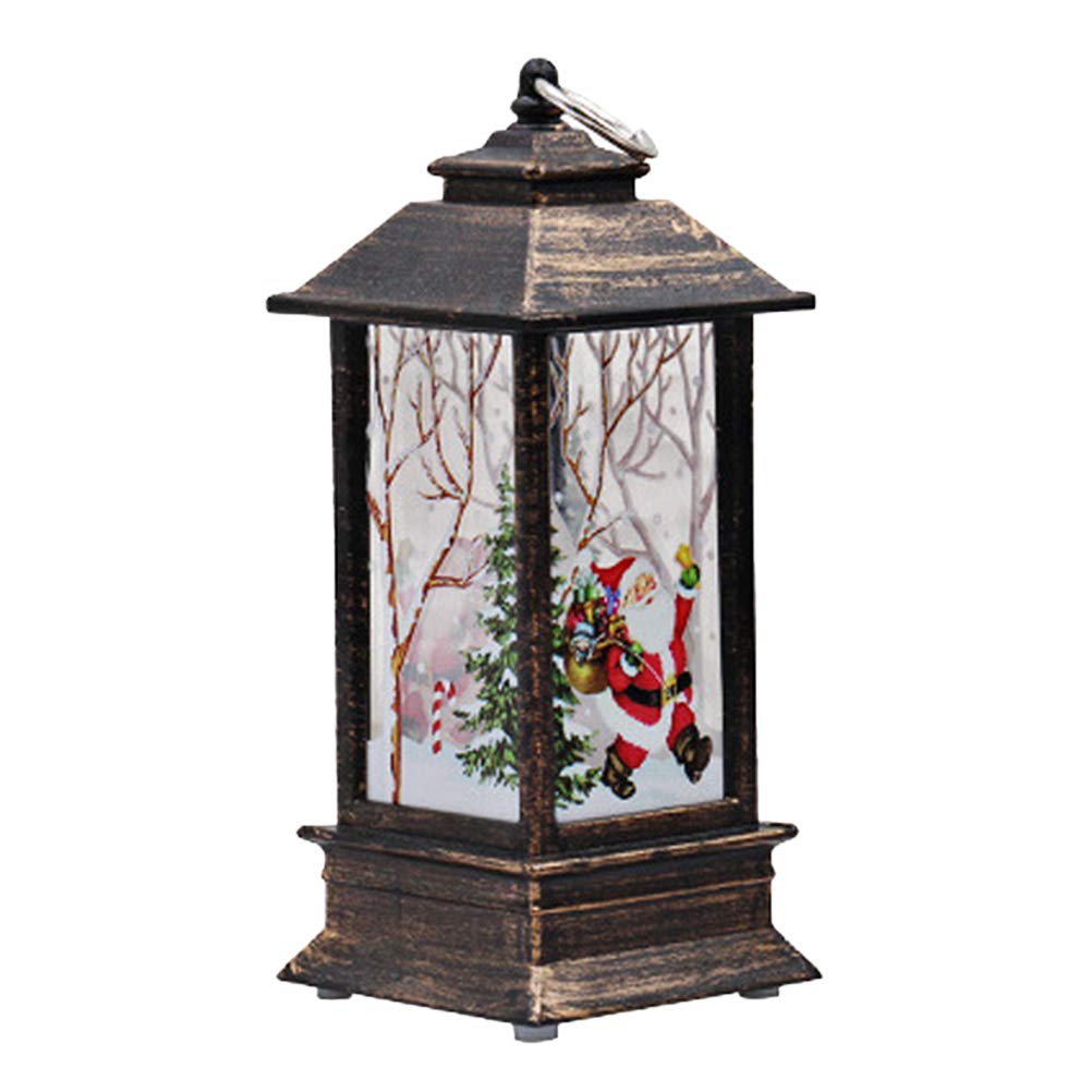Amosfun Christmas Candle Lantern - Battery Powered LED Table Lamp with Santa Claus Design, Black Frame Holiday Decor for Home, Party & Gift Giving