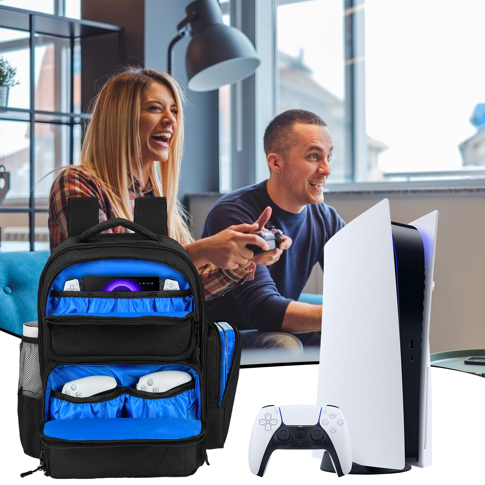 PS5 PRO/PS5 Travel Backpack - Protective Carrying Case Storage Bag for Playstation 5, PSP Handheld Console, 15.6'' Laptop & Gaming Accessories | Perfect for Travel, Commuting & Gaming Events
