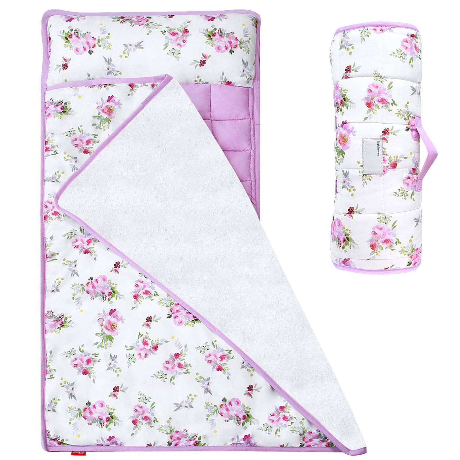 Floral Toddler Nap Mat for Girls with Pillow & Soft Fleece Blanket - Lightweight Portable Sleeping Mat for Daycare, Preschool & Travel