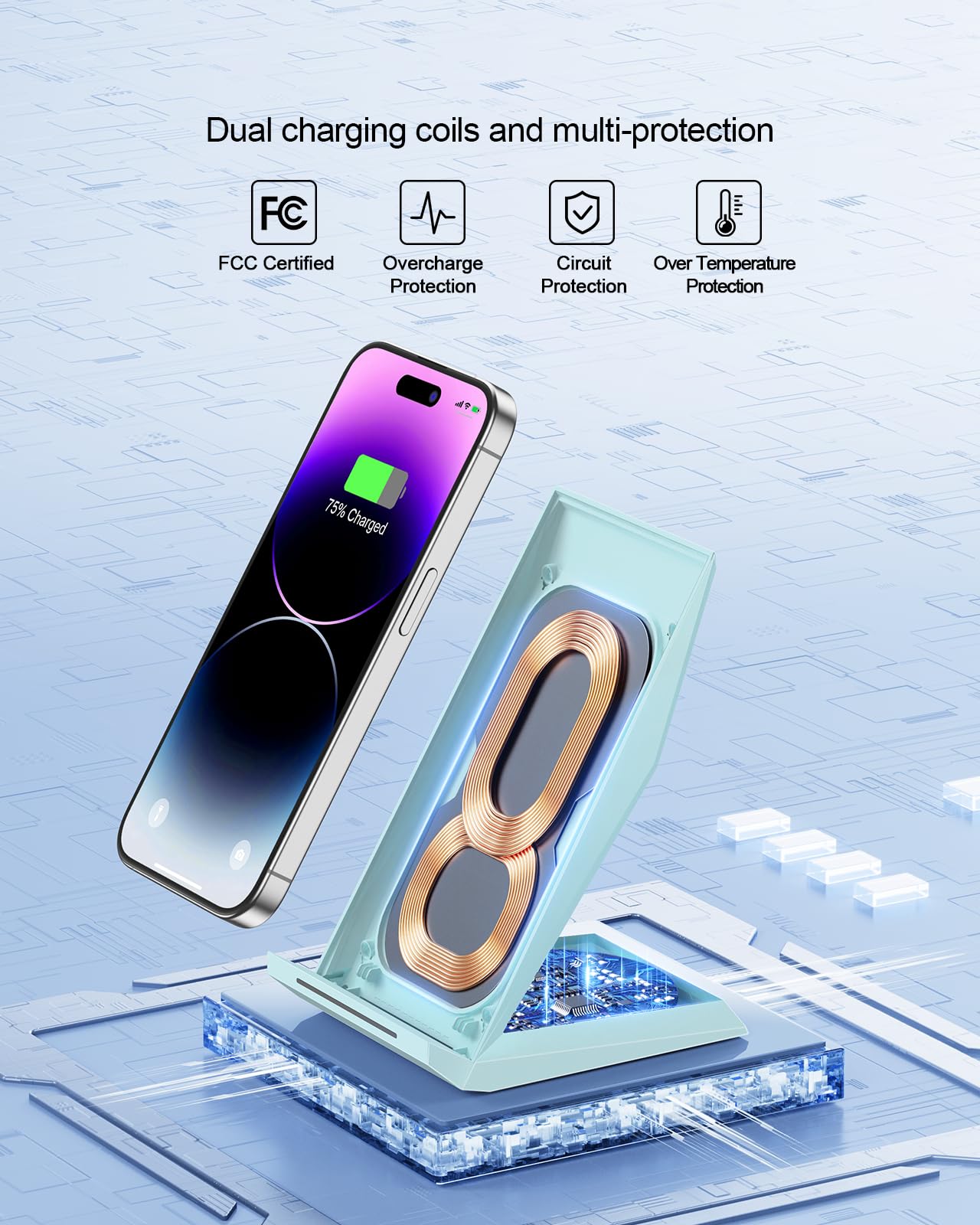 NANAMI 10W Fast Wireless Charging Stand - Qi-Certified Desktop Charger Dock for iPhone 16/15/14/13/12/11 Pro & Samsung Galaxy S25/S24/S23/S22/S21/S20/Note 20 Ultra - Perfect for Home, Office, and Nightstand Charging