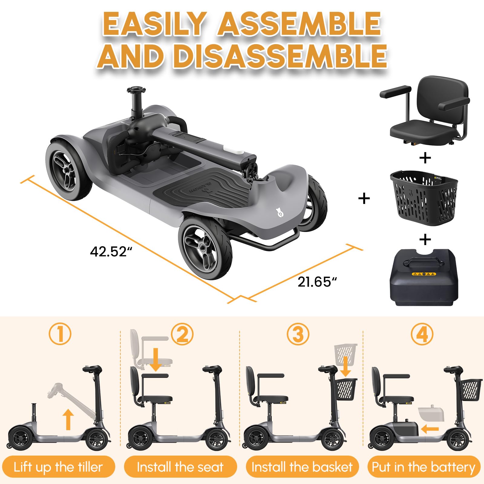 Premium S1 Mobility Scooter for Adults & Seniors - 25 Mile Range, 6 MPH Speed, Spacious Legroom - Large Wheels for Outdoor Use with Smart Safety Features, LED Headlight & Storage Basket - Ideal for Shopping, Parks & Daily Commuting
