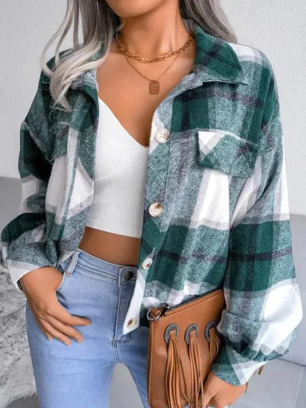 Stylish Short Plaid Loose Women's Coat - Trendy Fall & Winter Outerwear for Casual Outings & Office Wear