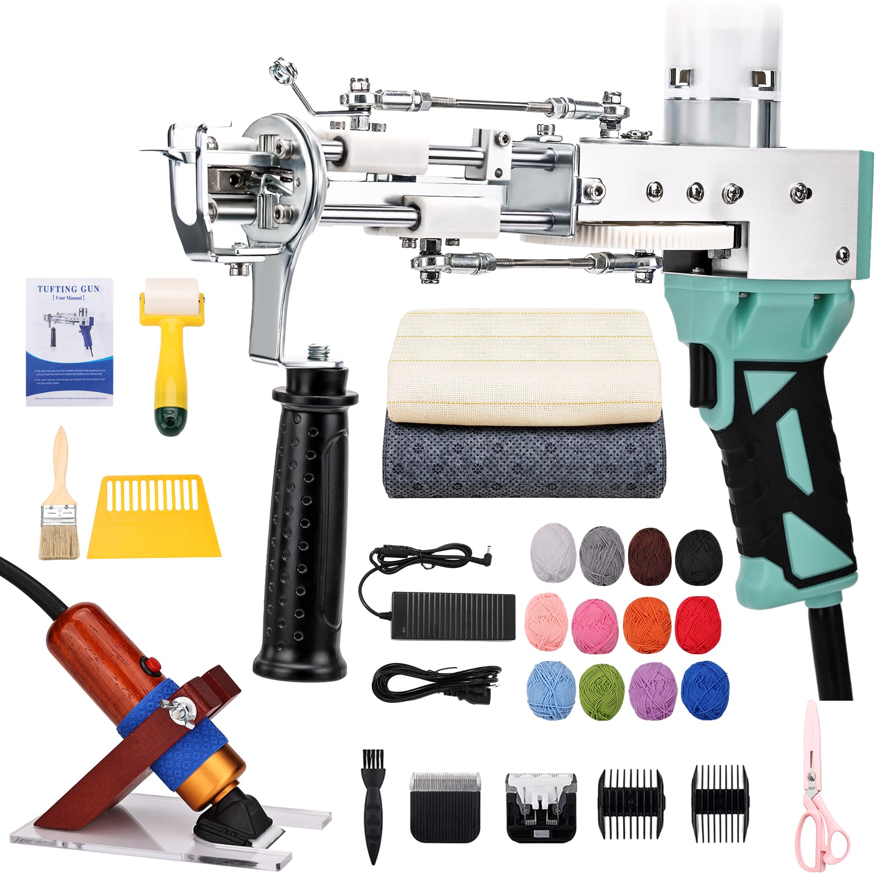 Zowwfast 2-in-1 Rug Tufting Gun Starter Kit with Carpet Trimmer - Cut Pile & Loop Pile Tufting Machine with Digital Speed Control, Non-Slip Grip & Fabric - Perfect for DIY Home Decor, Custom Rugs, and Craft Projects