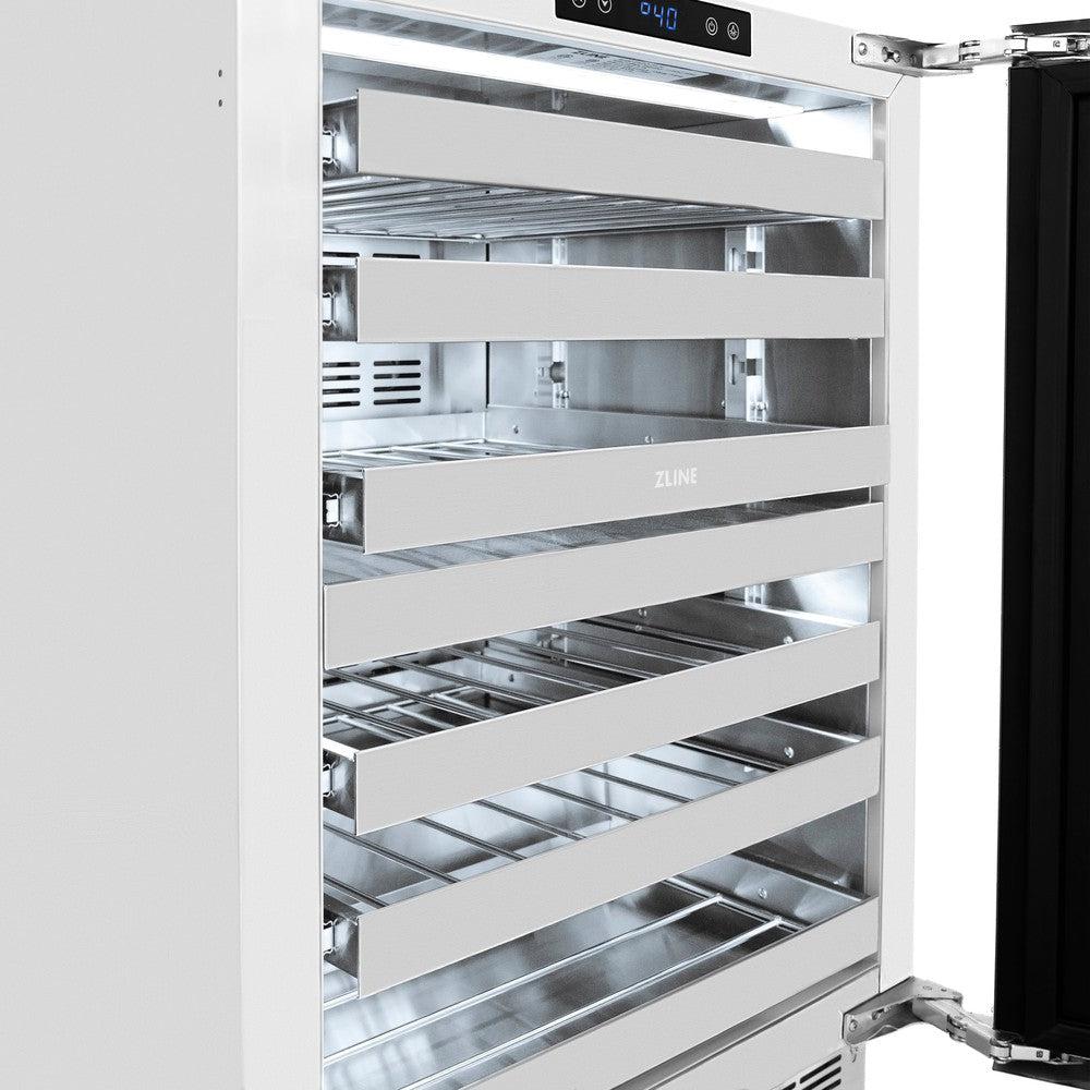 ZLINE Autograph Edition 24 Inch Dual Zone 44 Bottle Wine Cooler with Stainless Steel Glass Door & Polished Gold Handle - Perfect for Home Bars, Restaurants, and Wine Cellars (RWDOZ GS 24 G)