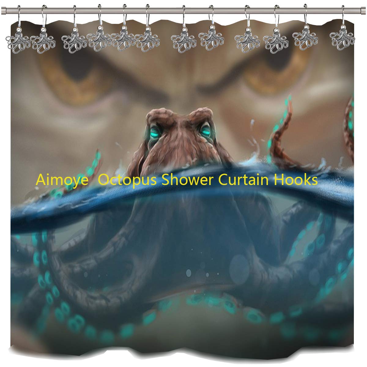 Silver Metal Octopus Shower Curtain Hooks & Rings - Decorative Bathroom Hangers for Ocean/Beach Theme Decor, Tropical Sea Bathroom Accessories Set - Perfect for Coastal, Nautical & Beach House Bathrooms