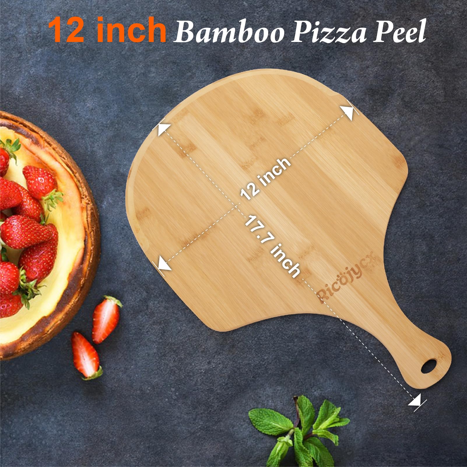 2 Pack Natural Bamboo Pizza Peel 12 Inch - Wooden Pizza Paddle & Cutting Board with Handle for Baking, Cooking & Serving - Perfect for Pizza, Bread, Cheese, Vegetables & Fruits - Ideal for Home Kitchens, Restaurants & Outdoor BBQs