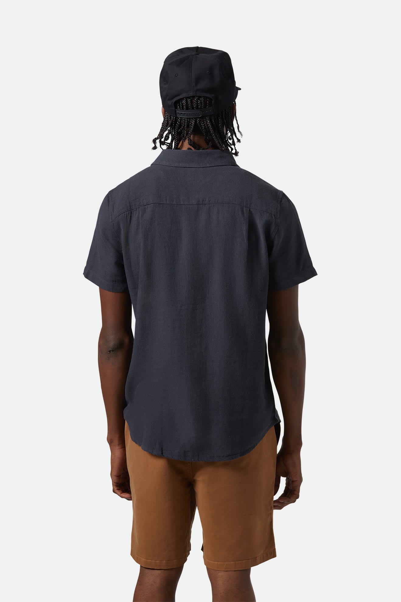Organic Cotton Linen Blend Short Sleeve Shirt for Men - Washed Black | Breathable Summer Casual Wear for Outdoor Activities & Travel