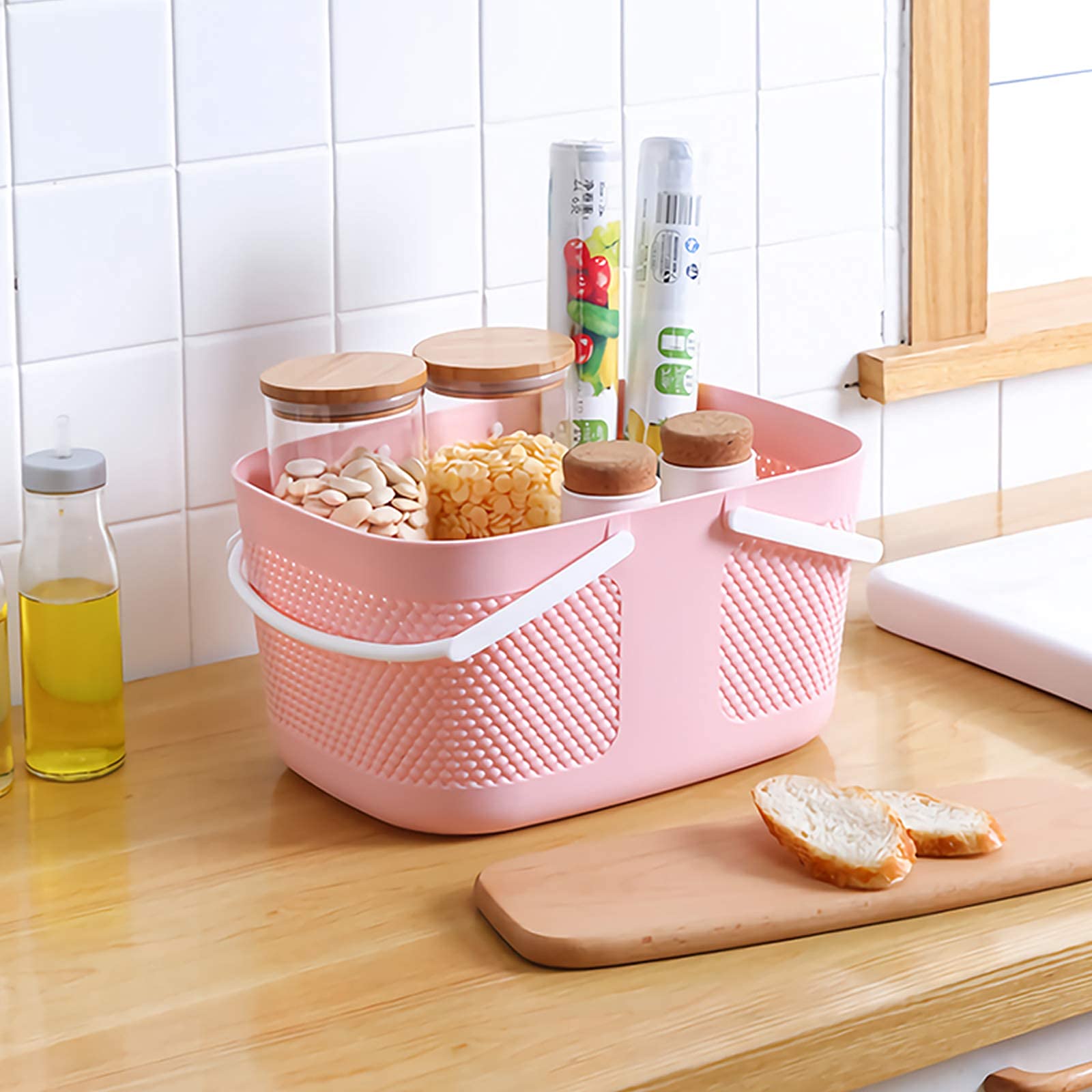 **Large Plastic Shower Caddy Basket with Handles - Portable Bathroom Organizer for College Dorm, Camping & Gym - Drainage Toiletry Storage Bin for Shower Essentials (Pink)** - Perfect for Travel, Home & Outdoor Use