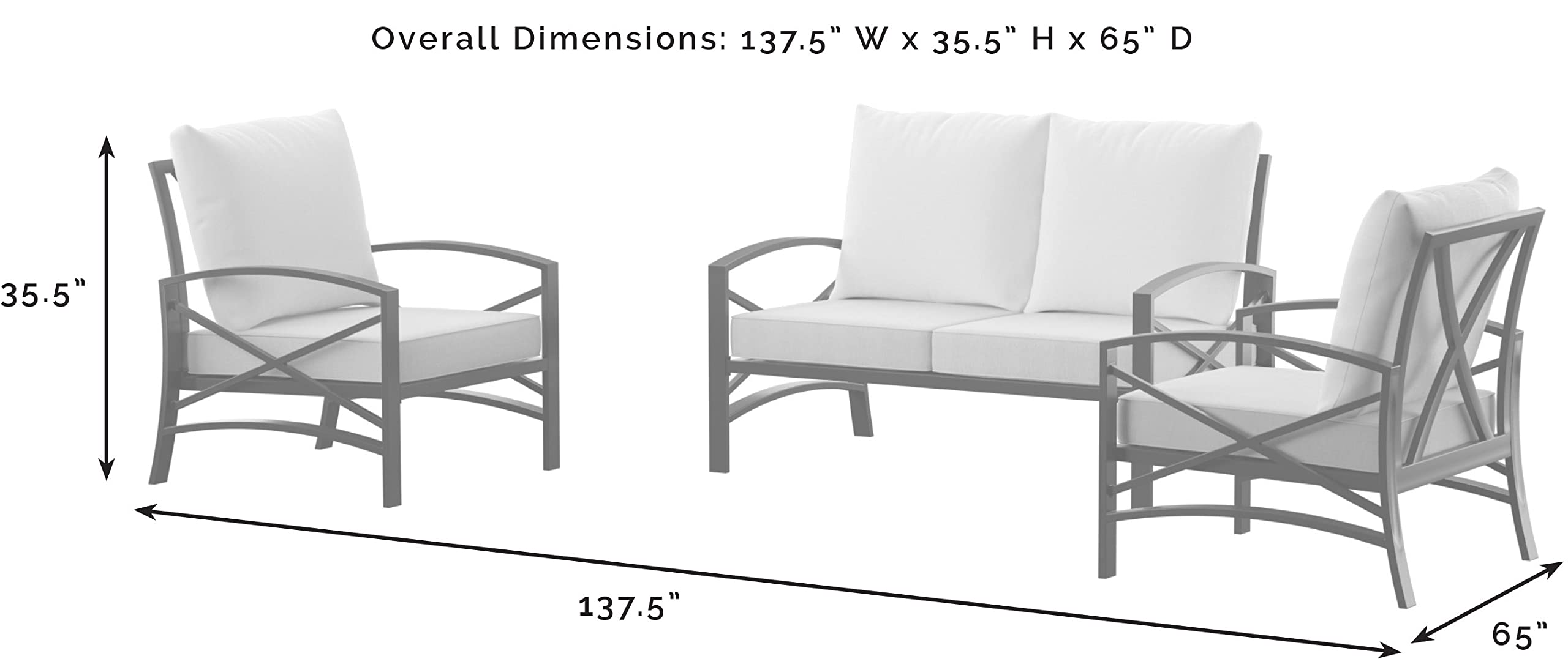 Crosley Furniture Kaplan 3-Piece Outdoor Loveseat Patio Set - Oiled Bronze Frame with Mist Cushions - Perfect for Porch, Deck, Garden & Backyard Relaxation