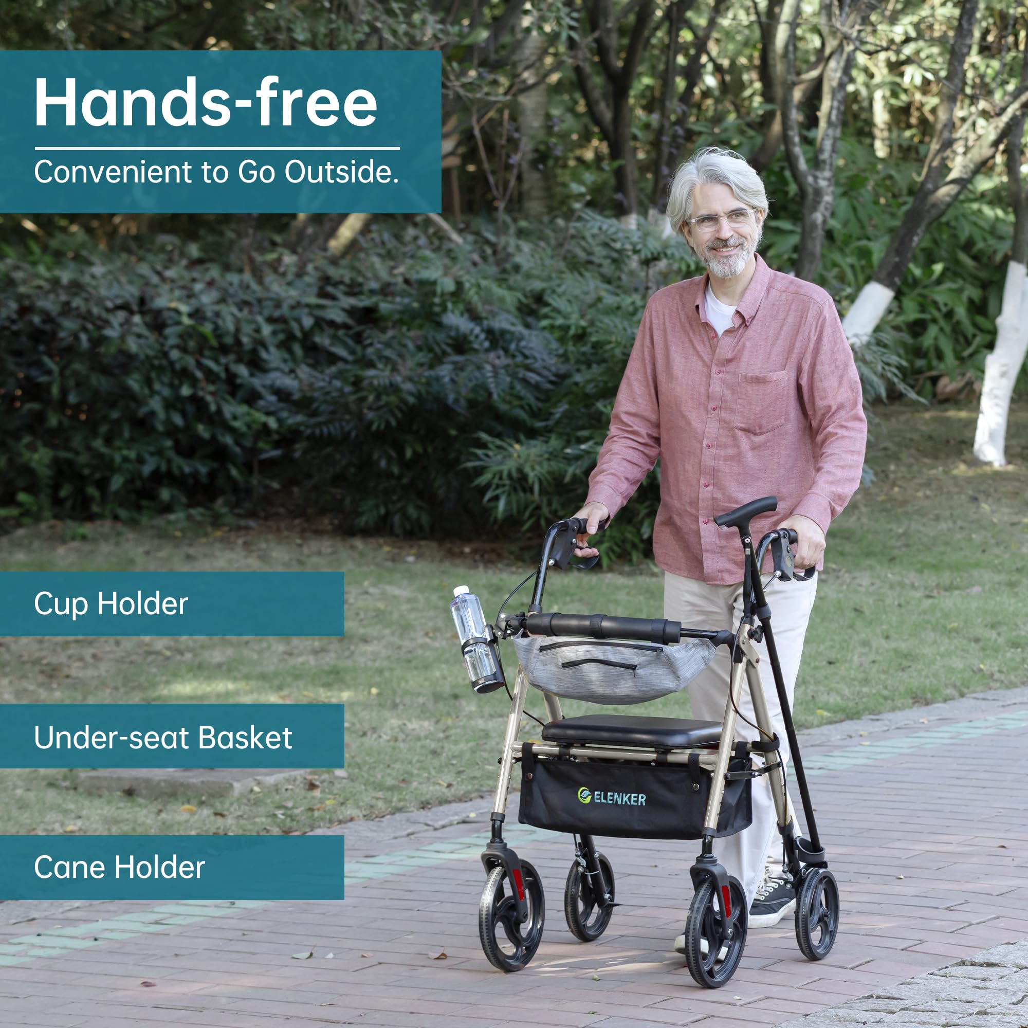 ELENKER Adjustable Rollator Walker for Seniors - 10