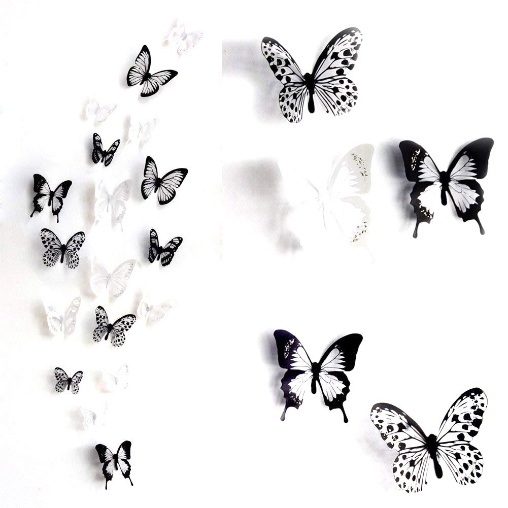 ElecMotive 36-Piece 3D Colorful Crystal Butterfly Wall Stickers - Self-Adhesive Art Decals for Home Decor, DIY Room Makeover, Nursery & Wedding Decorations (Black & White)