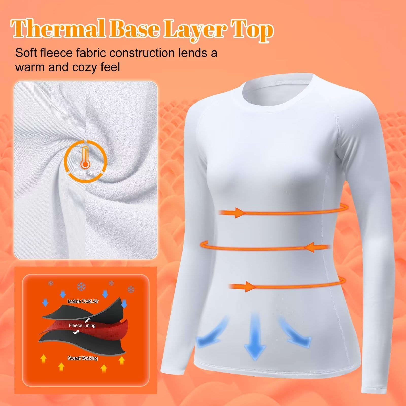 Women's Fleece Lined Thermal Shirts - UPF 50+ Long Sleeve Winter Base Layer Top with Moisture Wicking & Compression - Perfect for Skiing, Hiking, and Cold Weather Outdoor Activities