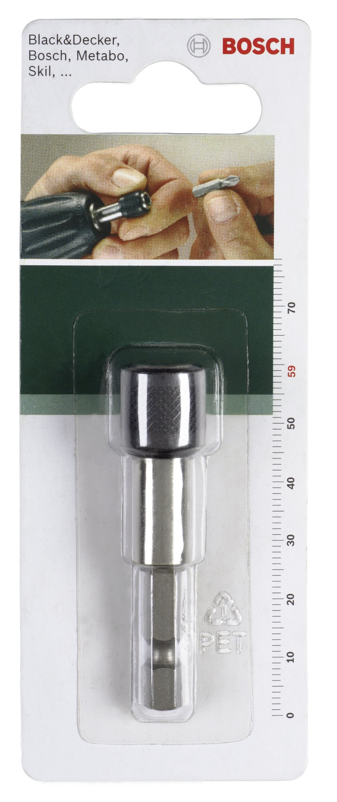 Bosch 2609255902 59mm Universal Bit Holder with Permanent Magnet & Quick-Change Drill Chuck for DIY Projects and Professional Use