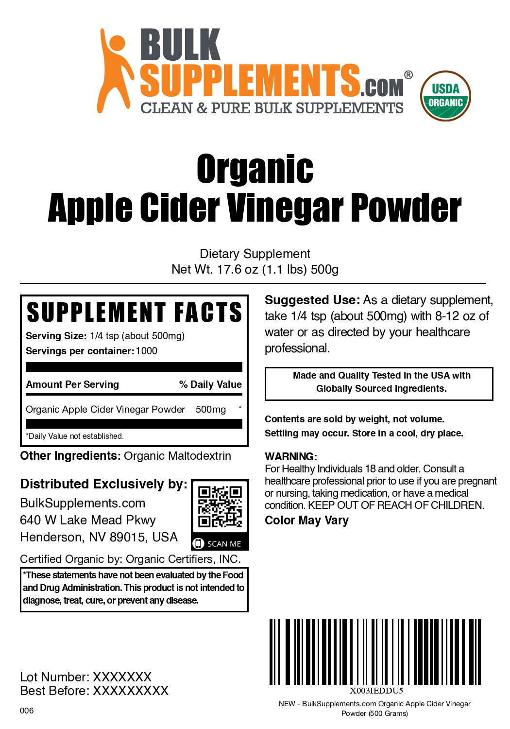 Organic Apple Cider Vinegar Powder - Raw, Unfiltered & Gluten-Free - Supports Digestion & Weight Loss - Perfect for Smoothies, Detox Drinks & Salad Dressings