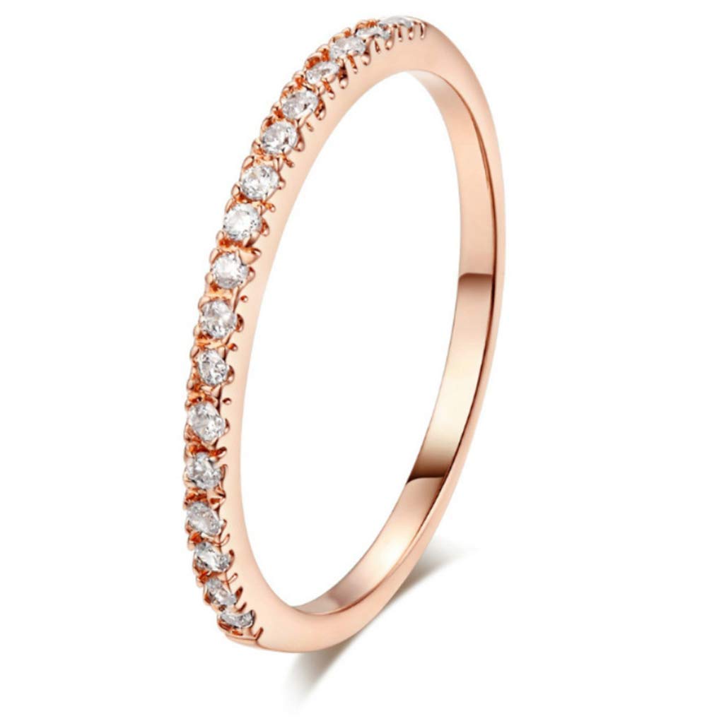 14K Rose Gold Plated Silver CZ Simulated Diamond Stackable Ring for Women - Size 5-10, Elegant Eternity Band Jewelry Gift for Anniversary, Wedding, Valentine's Day (Rose Gold, Size 6)