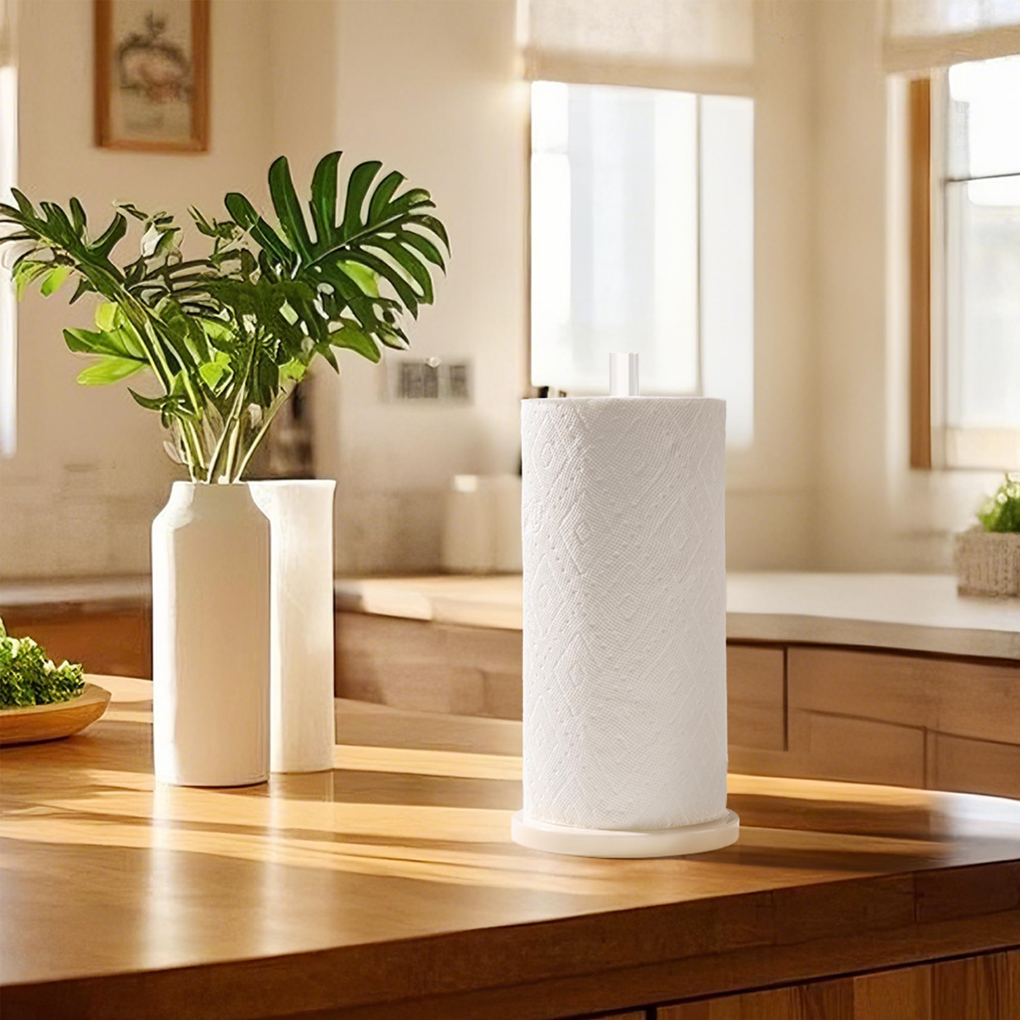 Stainless Steel Paper Towel Holder with White Marble Base - Countertop & Wall Mount Kitchen Towel Rack - 5.5