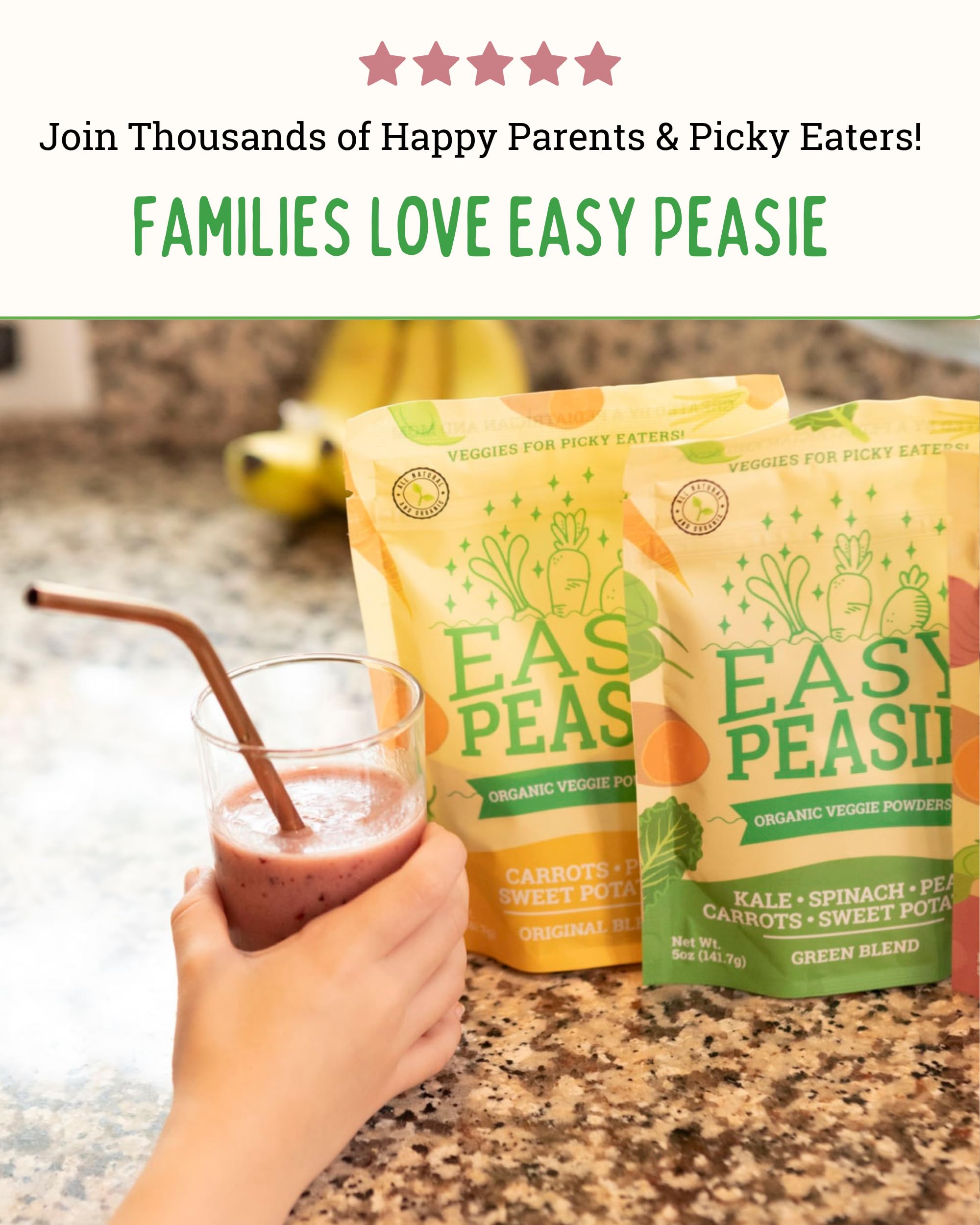 Organic Veggie Powder for Kids - Easy Peasie Greens Blend with Pea Protein, Spinach & Kale | Nutrient-Rich Vegetable Supplement for Picky Eaters (5oz Pouch) | Perfect for Smoothies, Baking & Healthy Snacks