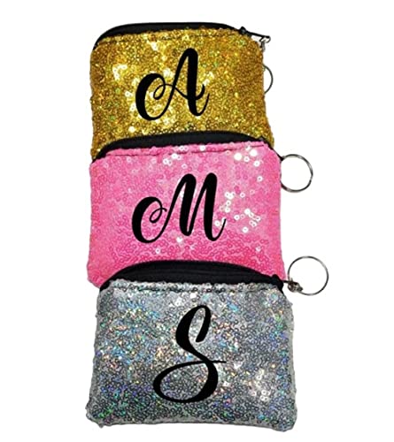 Sparkle Initial Coin Purse Keychain - Monogram Sequin Bling Wallet ID Holder (Rainbow) | Perfect for Gifts, Parties, and Everyday Use