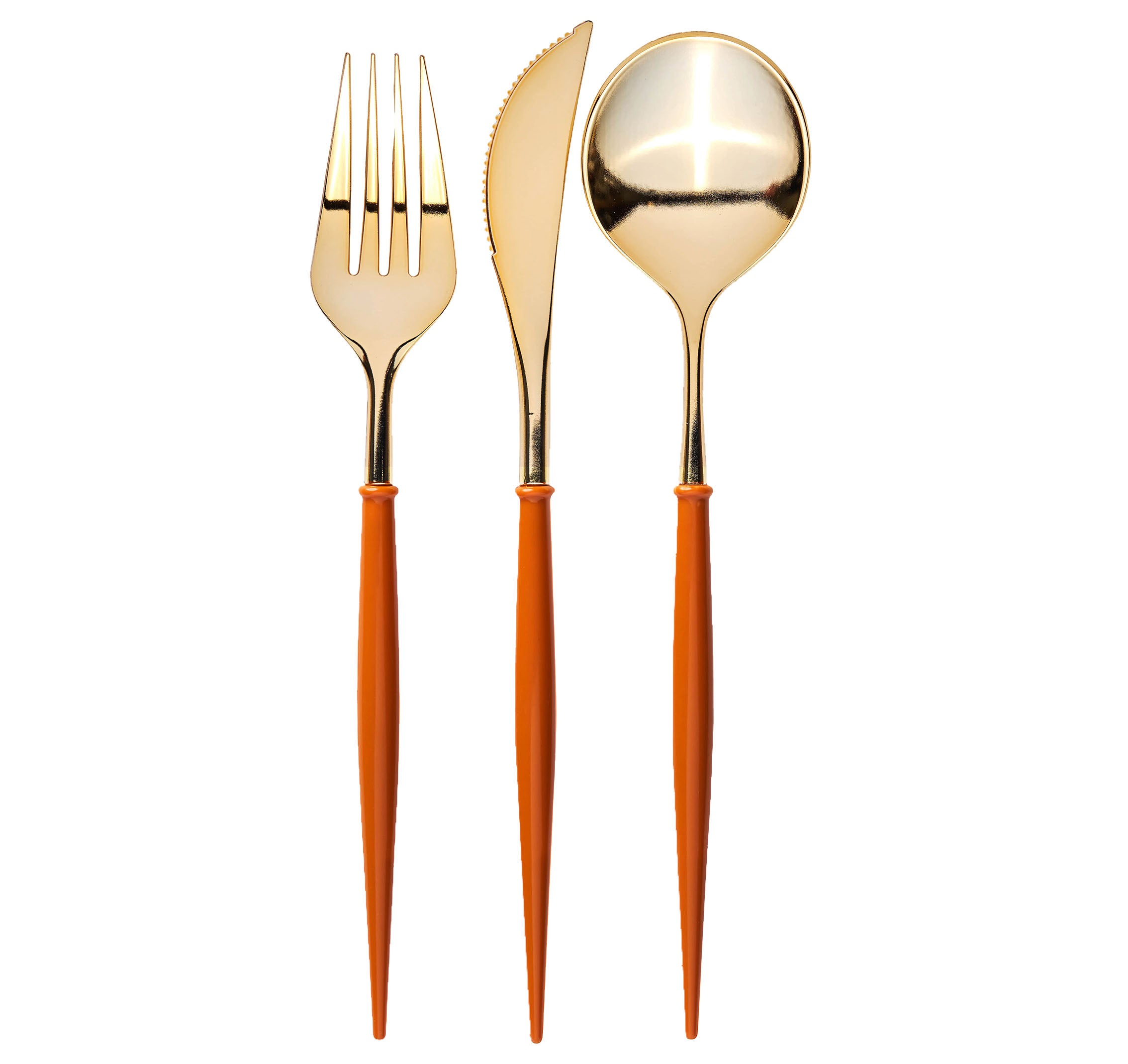 Premium 24-Piece Pumpkin & Gold Plastic Cutlery Set - Service for 8 - Elegant Disposable Utensils for Parties, Weddings & Holiday Gatherings