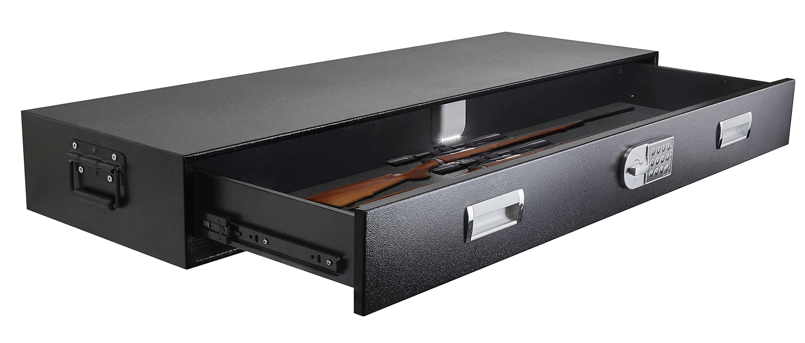 Under Bed Gun Safe Drawer for AR Rifle & Pistols - Long Horizontal & Vertical Storage Case for Car Trunk & Home Security - Heavy Duty Locking Rifle Safe for Bedroom, Vehicle, and Travel Protection