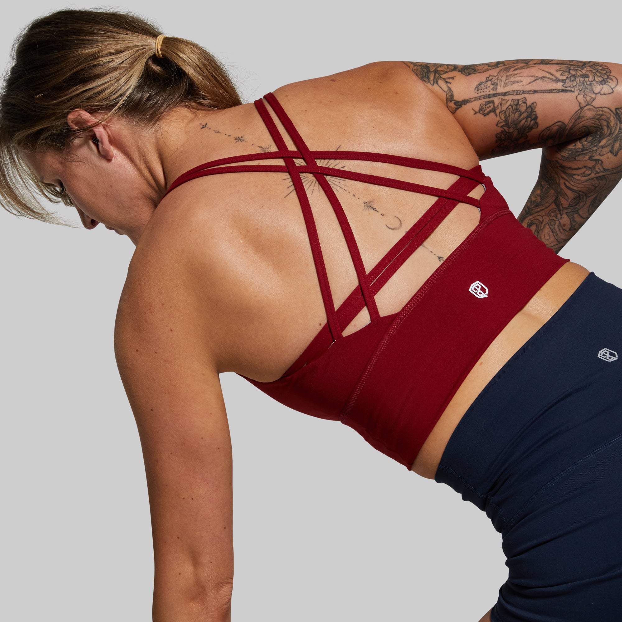 Crossfire High Support Sports Bra for Women - Moisture Wicking Workout Top for Running, Yoga & Gym - Brand Strength Wine Color
