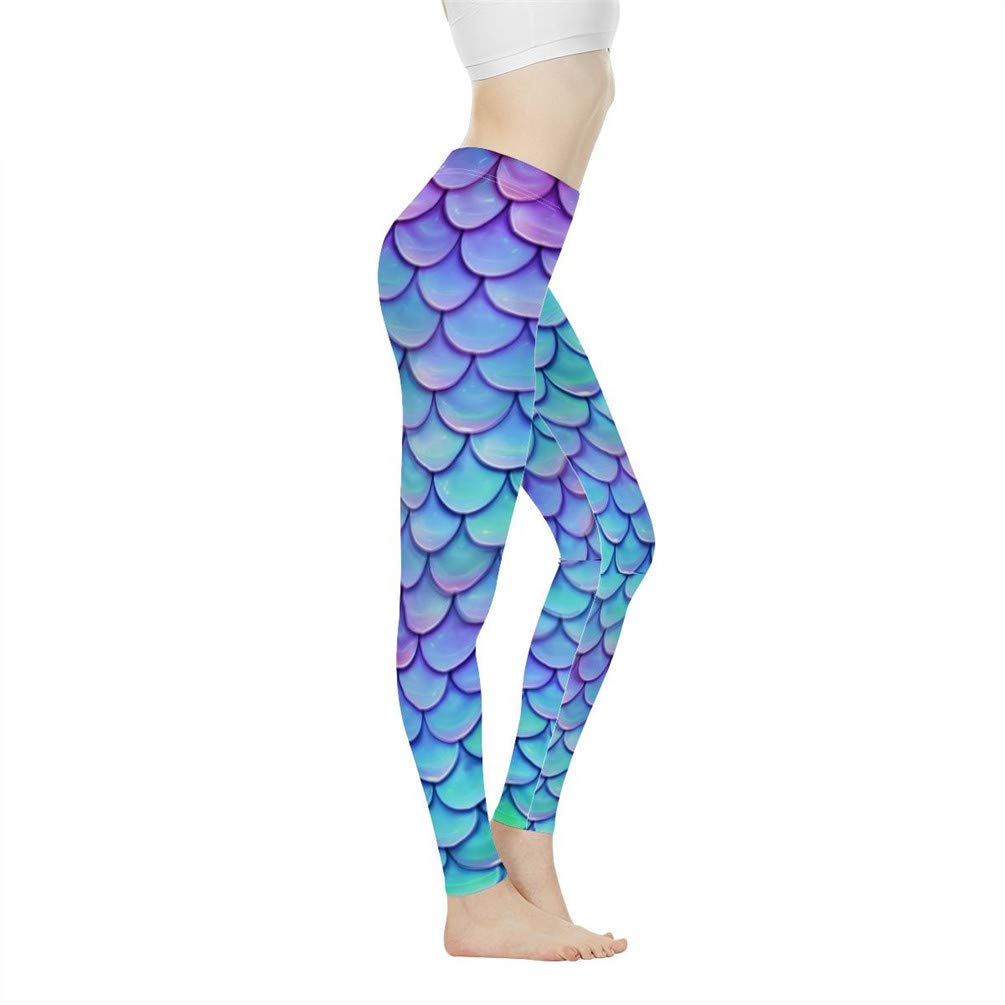 POLERO Women's High Waist Fish Scale Mermaid Yoga Pants - Tummy Control Workout Leggings with Stretchy Paisley Design | Perfect for Yoga, Gym & Casual Wear
