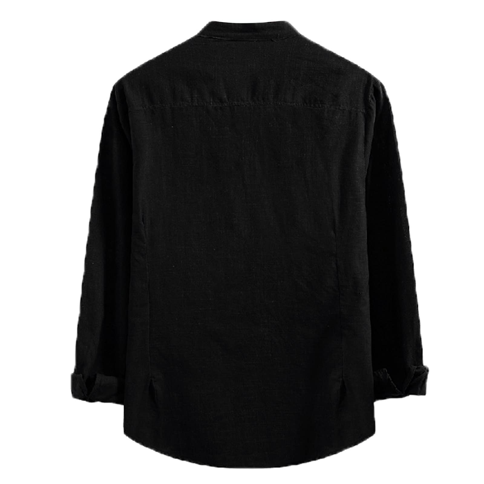 WUAI Men's Long Sleeve Linen Shirt - Casual Button Up Loose Fit Lightweight Summer Beach Shirt for Work & Outdoor Activities | Breathable Plain Top for Travel, Vacation and Relaxation