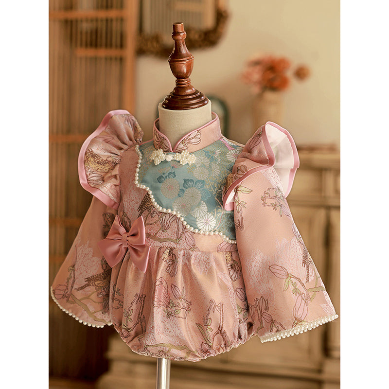 Adorable Pink Embroidered Bow Romper for Baby Girls - Soft Cotton Outfit for Photoshoots, Parties & Everyday Wear
