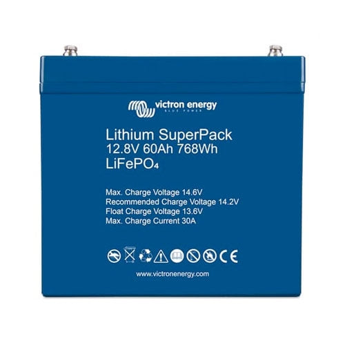 Victron Energy Lithium SuperPack 12.8V 60Ah Deep Cycle Battery - M6 Terminal for Solar, Marine, RV & Off-Grid Power Systems