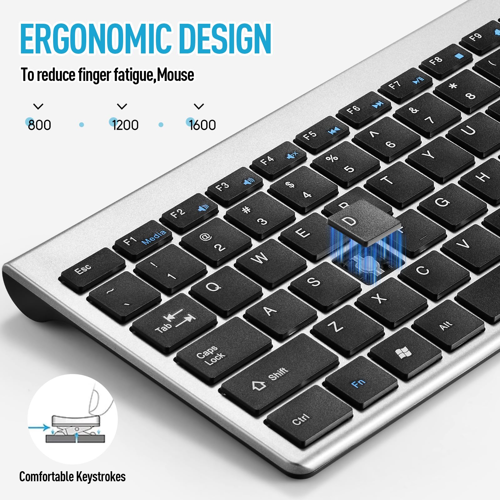 Wireless Keyboard and Mouse Combo, 2.4G Ultra-Thin Quiet Wireless Keyboard and Mouse Set for Windows PC Laptop - Slim Ergonomic Design, Grey - Perfect for Office, Home & Gaming Use
