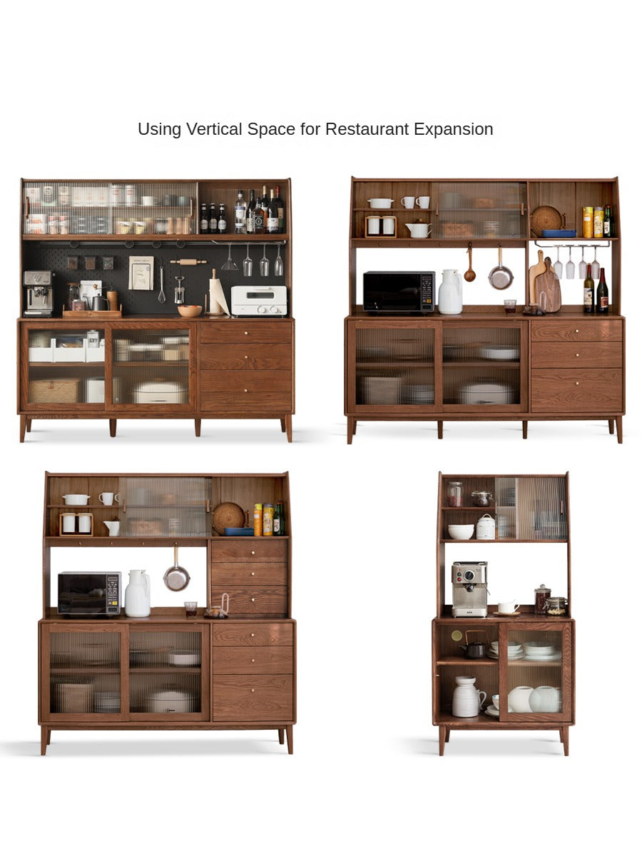 Solid Oak Wood Sideboard Buffet Cabinet - Rustic Farmhouse Dining Room Storage for Dishes, Linens & Entertaining Essentials