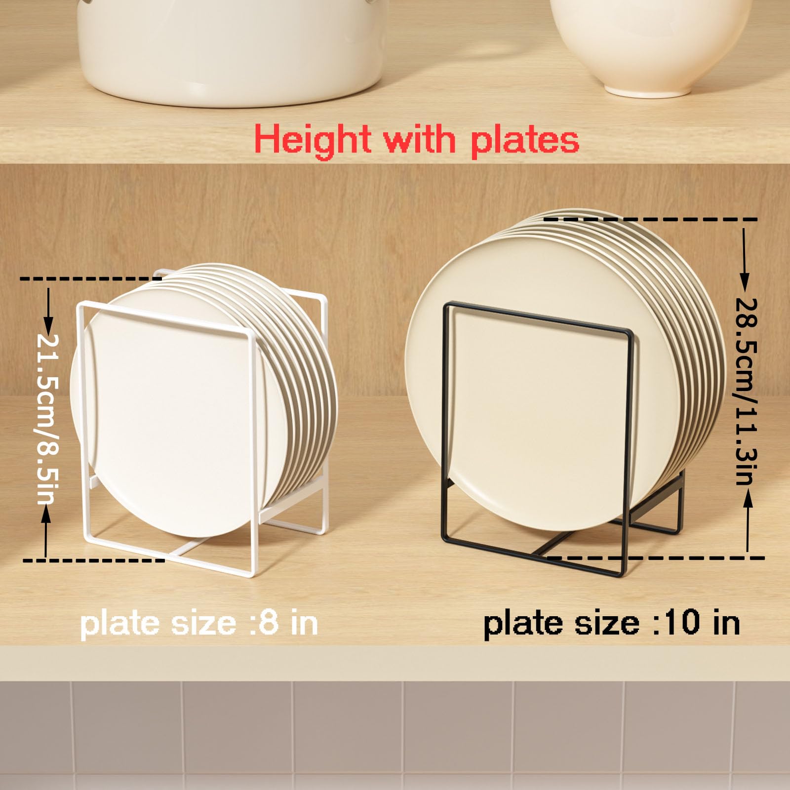 2 Pack Large Metal Plate Holders & Organizers - Upright Cabinet Dish Drying Rack Stand for Countertop & Cupboard (7.87