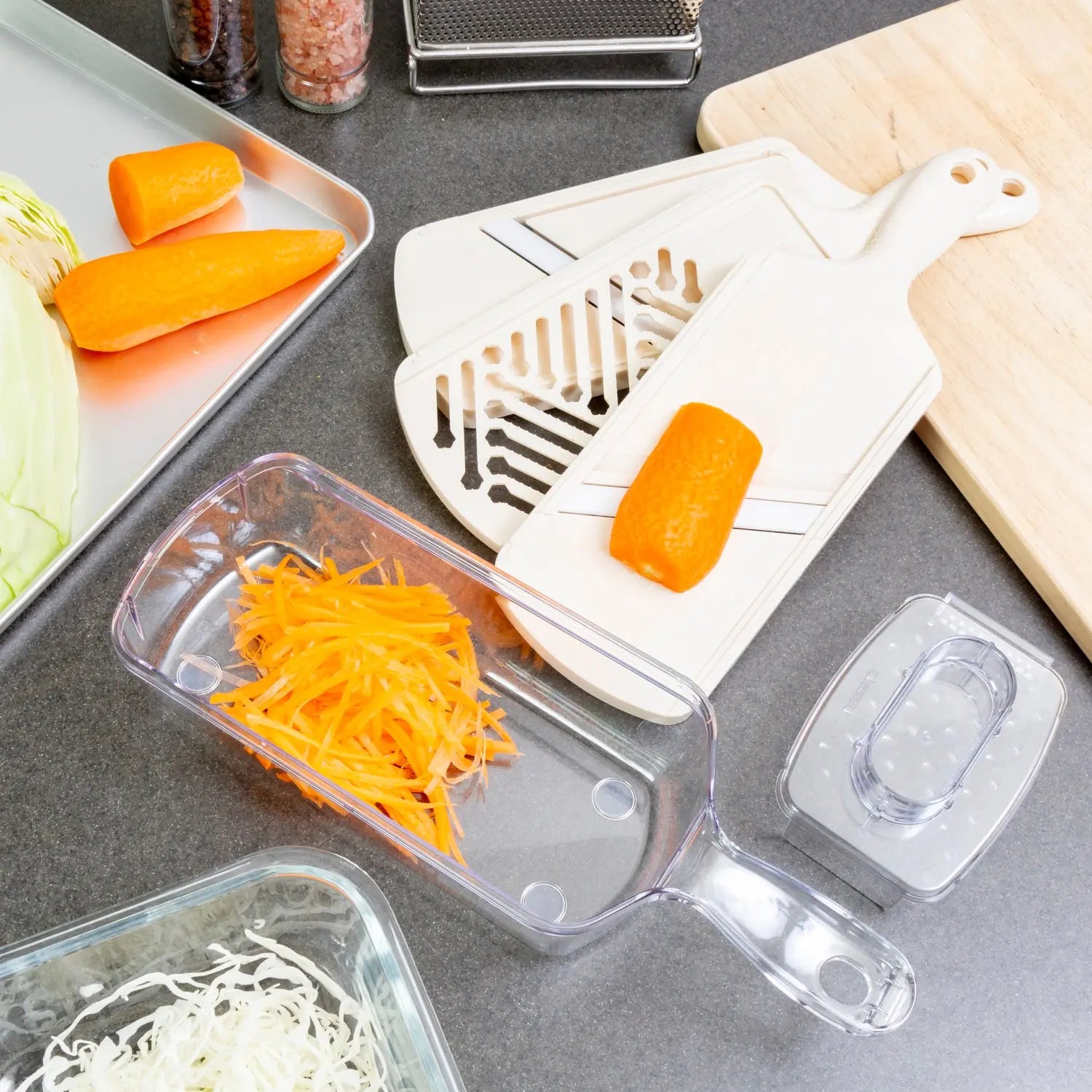 Kyocera ABS Resin Multi-Function Mandoline Slicer 3-Piece Set - Professional Vegetable & Fruit Slicer for Kitchen, Salad Prep & Food Processing | Dishwasher Safe