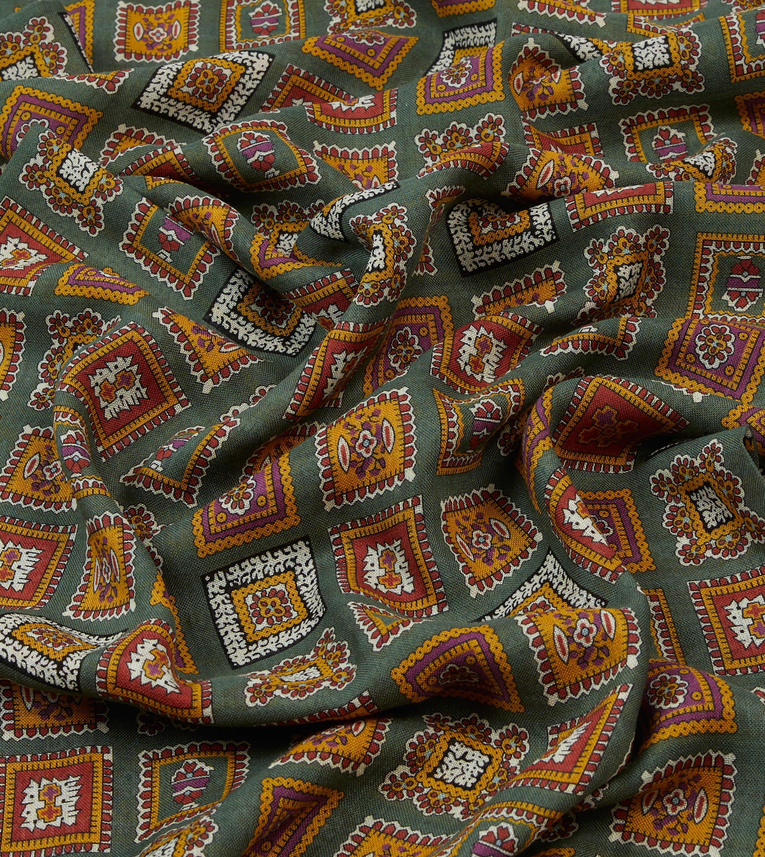 Elegant Purple and Green Medallion Print Wool Silk Scarf - Soft Luxury Wrap for Women, Perfect for Office, Evening Events & Winter Fashion Accessories