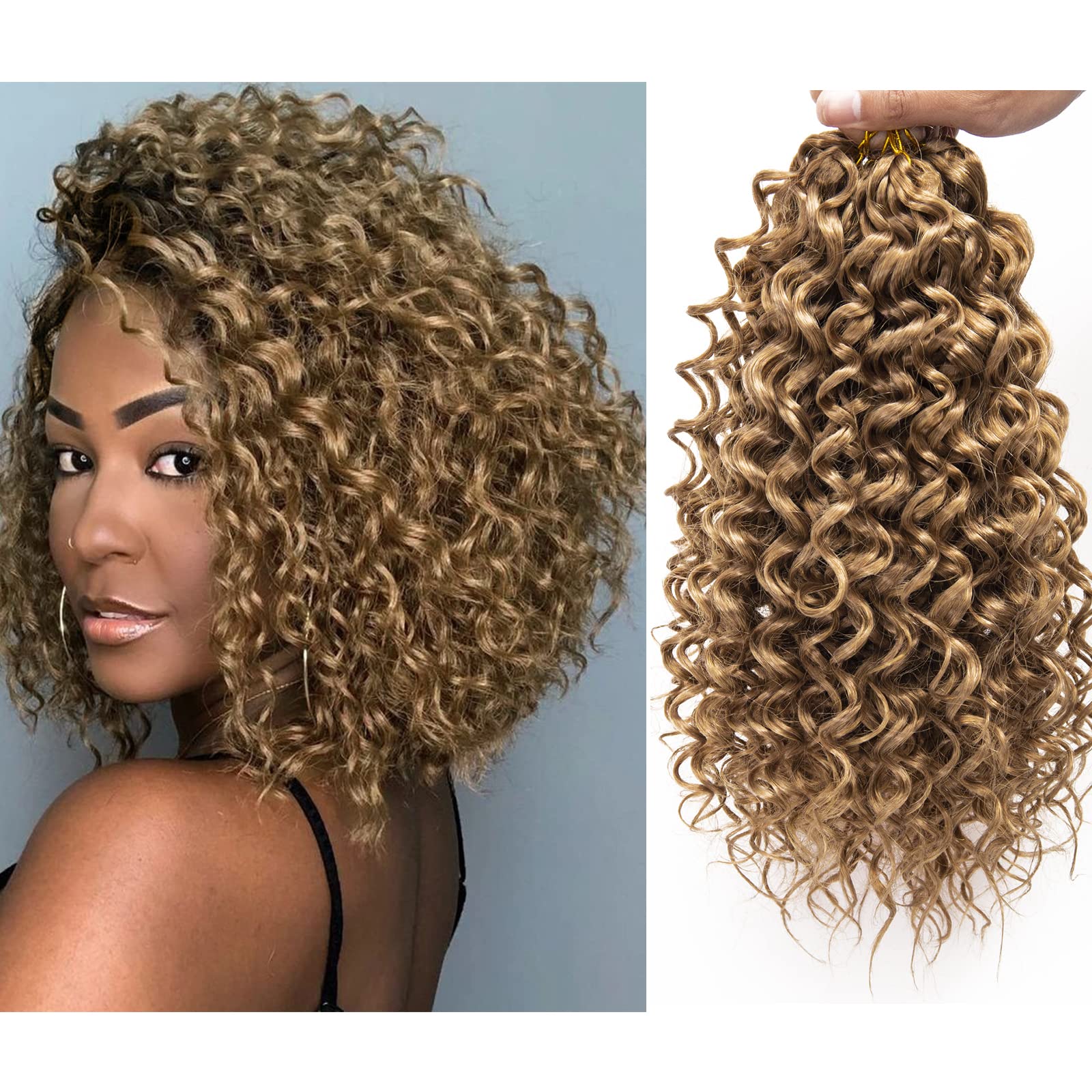 GoGo Curl Crochet Hair Extensions for Women - 12 Inch Water Wave Human Hair (Pack of 6) #27 - Deep Wave Beach Curls for Natural Look | Perfect for Braiding, Styling & Everyday Wear