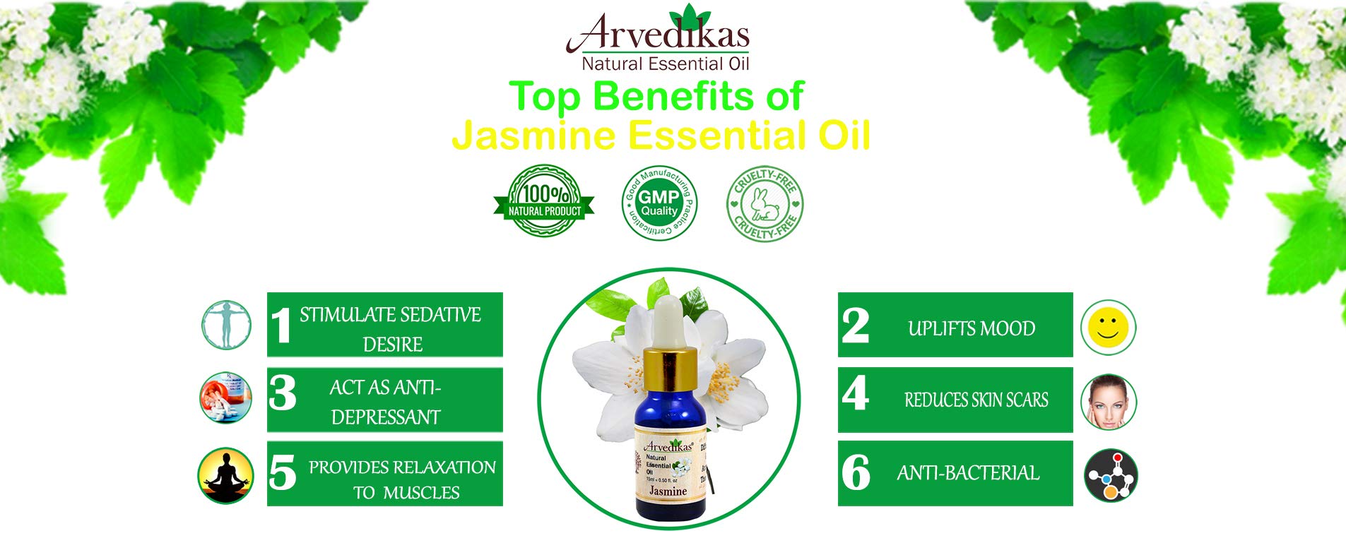 100% Pure Natural Jasmine Essential Oil - Undiluted & Uncut - 10ml for Aromatherapy, Massage & Skin Care | Premium Quality Therapeutic Grade Oil